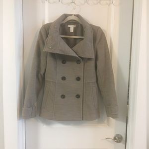 H&M Pea Coat with Wide Collar and Smooth Texture Taupe Size 6